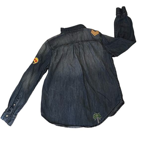 JOE FRESH WOMENS DENIM BUTTON DOWN SHIRT TOP  M PATCHES RETRO CASUAL HIPPEE‎ - Picture 7 of 12